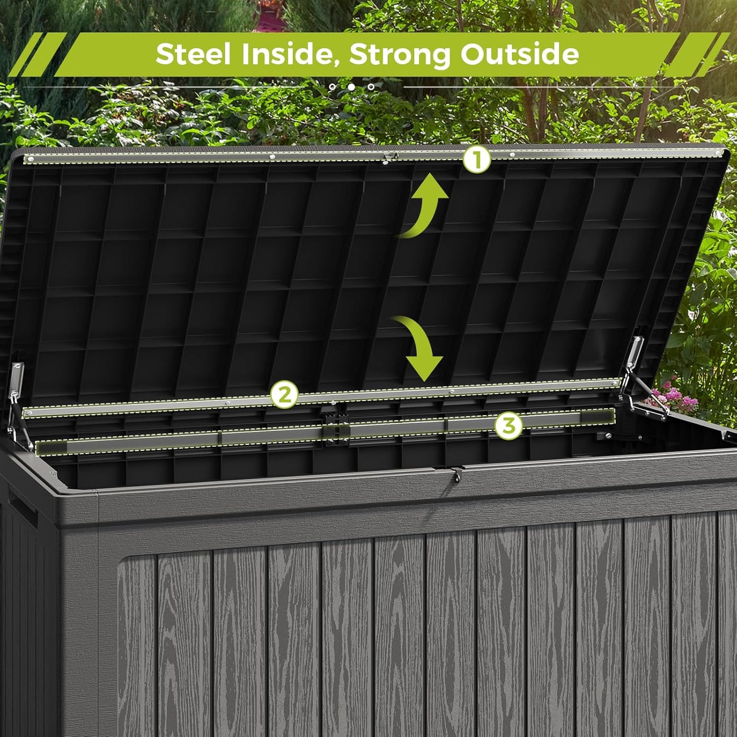 Vantic 260 Gallon Outdoor Resin Storage Deck Box Waterproof, Outdoor Large Deck Box Lockable & UV-Resistant, Outside Cushion Storage Bin for Patio Furniture, Garden Tools, Pool Accessories, Black