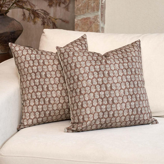 DOMVITUS Floral Pillow Covers Set of 2, Throw Pillow Covers 18x18, Floral Print Neutral Accent Decorative Pillow Covers for Living Room, Bed, Cognac Brown