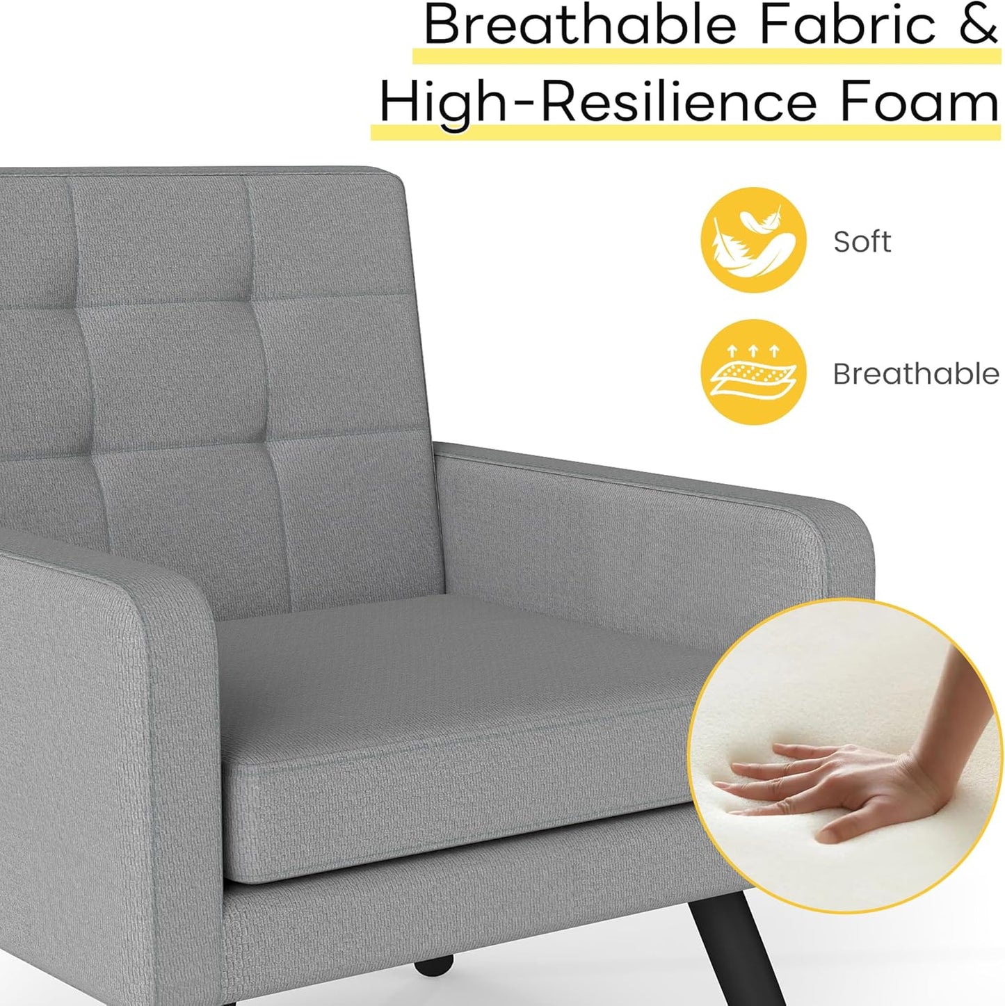 Kromax Mid-Century Modern Accent Chair for Living Room, 496 Lb. Weight Capacity, Dual Armrests, Comfy Extra Large Seat, Timeless Style Perfect for Reading & Relaxing, Light Grey