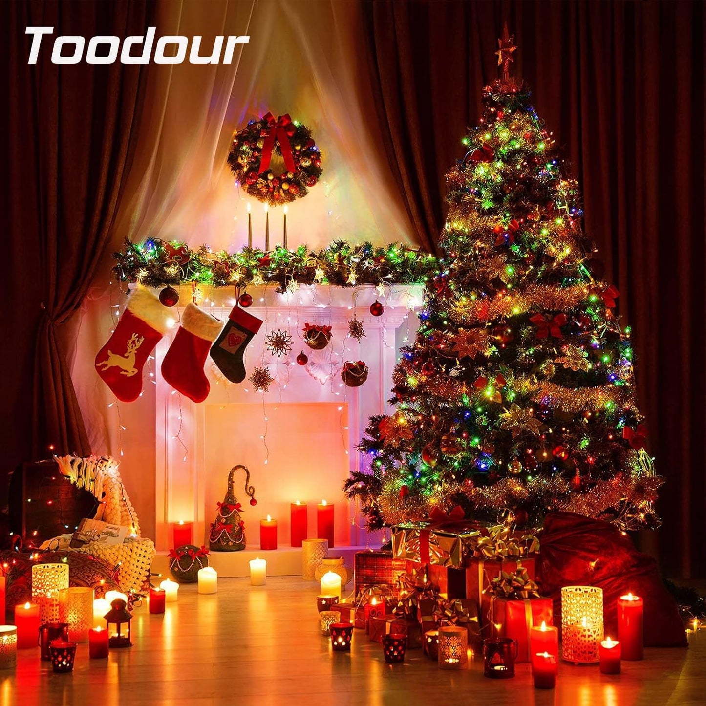 Toodour Multicolor Christmas Lights, 25ft 100 Count Incandescent Christmas String Lights, UL Certified Connectable Green Wire Xmas Lights for Tree, Holiday, Party, New Year, Indoor Xmas Decorations