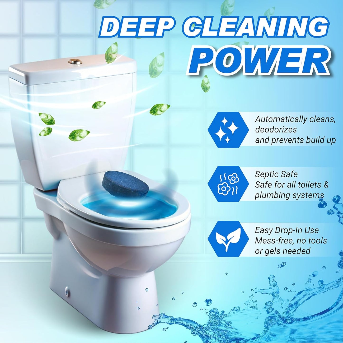 Automatic Toilet Bowl Cleaner Tablets – 20 Tabs - Blue Gel Toilet Tank Cleaners, Hard Water Ring Remover, Septic-Safe Heavy-Duty Stain & Smell Eliminator, Toilet Cleaning & Deodorizer