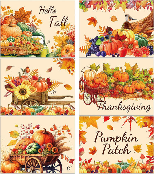 Thanksgiving Placemats Set of 6 Fall Plastic Table Mats Thanksgiving Day Place Mat Autumn Harvest Place Mats Washable Rustic Pumpkins Table Decoration for Indoor Outdoor Party Kitchen Dining