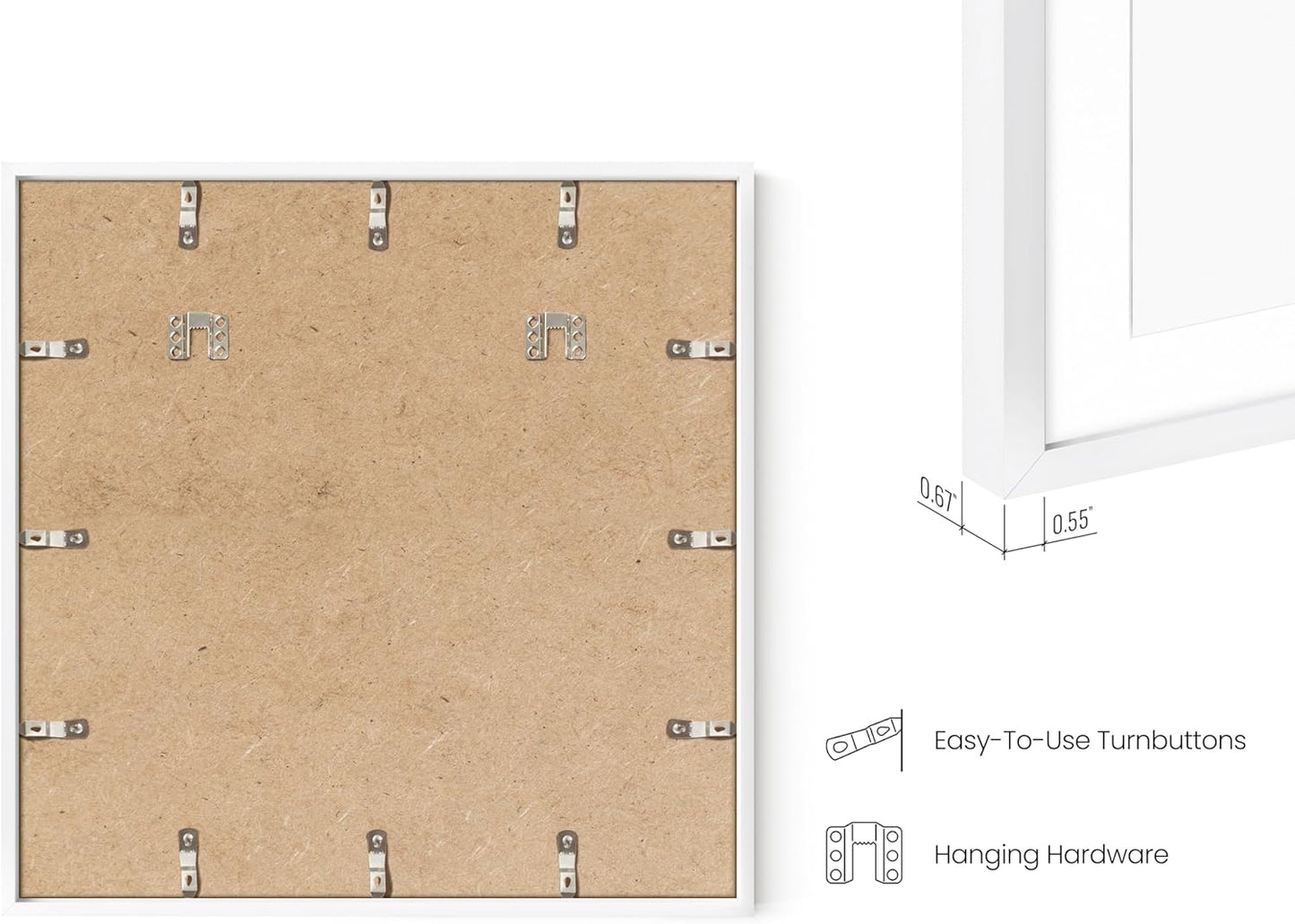 HAUS AND HUES 20x20 White Metal Picture Frames Matted to 16x16 - Features Premium Aluminum & Hanging Hardware, Shatterproof Plexiglass - Ideal for Home, Room, Office (20x20 in, White, Set of 15)