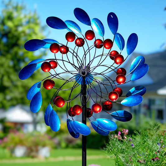 Solar Wind Spinners Outdoor, Colorful Large Garden Wind Spinners with Stake, Lawn Decor Windmill for Yard, Patio, Backyard (24'' W x 88'' H)