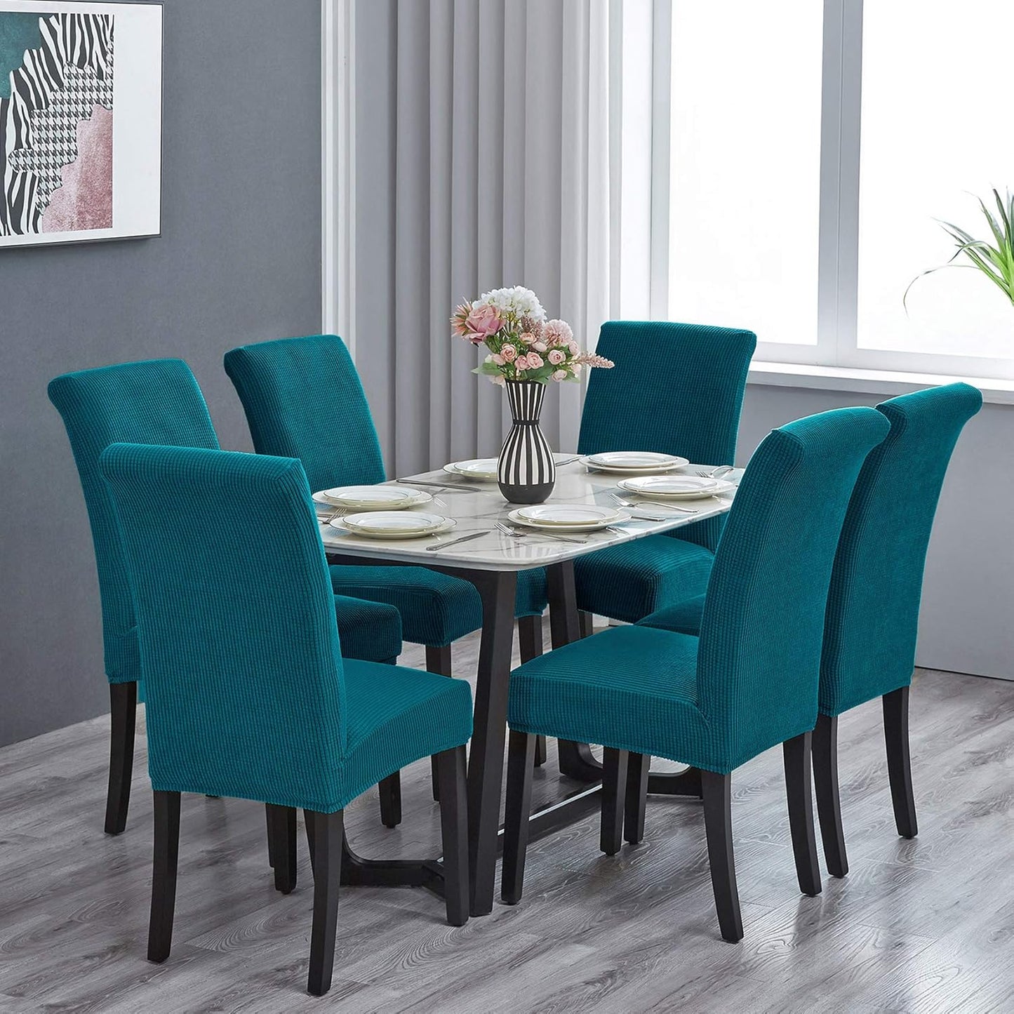 Howhic Stretch Chair Covers for Dining Room Set of 4, Removable Washable Dining Room Chair Covers, Dining Chair Slipcovers Seat Protector, Great for Home Decor and Banquet Upholstery (Teal, 4 Pack)