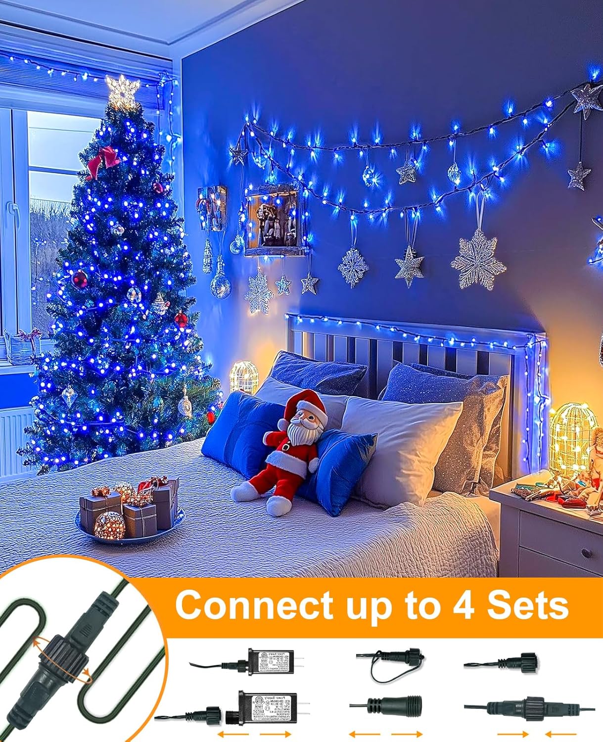 Christmas Lights Outdoor, 80FT 240 LED Christmas Tree Lights, Waterproof & 8 Modes & Timer, Connectable Green Wire String Light for Indoor Garden Xmas Party Holiday Decorations, Blue