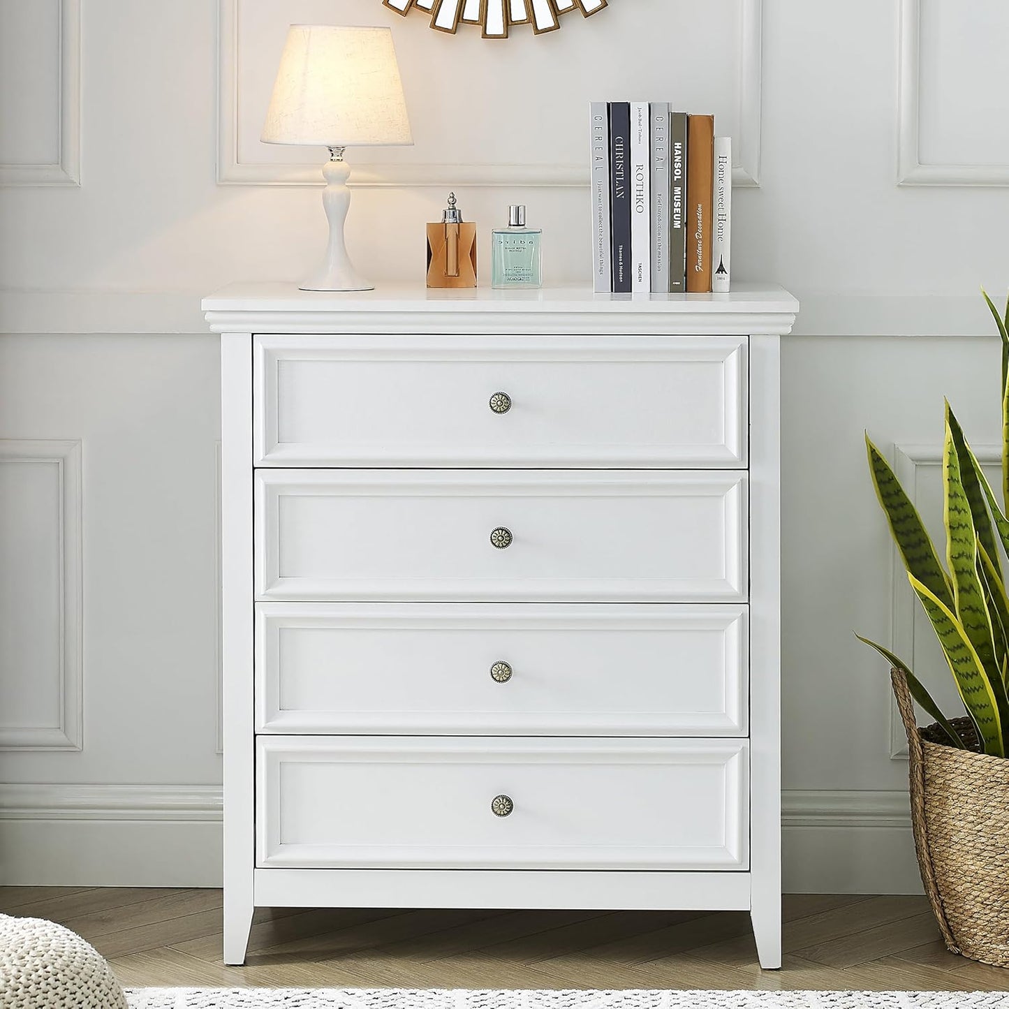 BLANKSPACE White Dresser for Bedroom, 4 Chest of Drawers Modern Wood Nightstand, Tall Clothes Organizer Cabinet for Guest Room, Living Room, Closets, Hallway, Bedroom