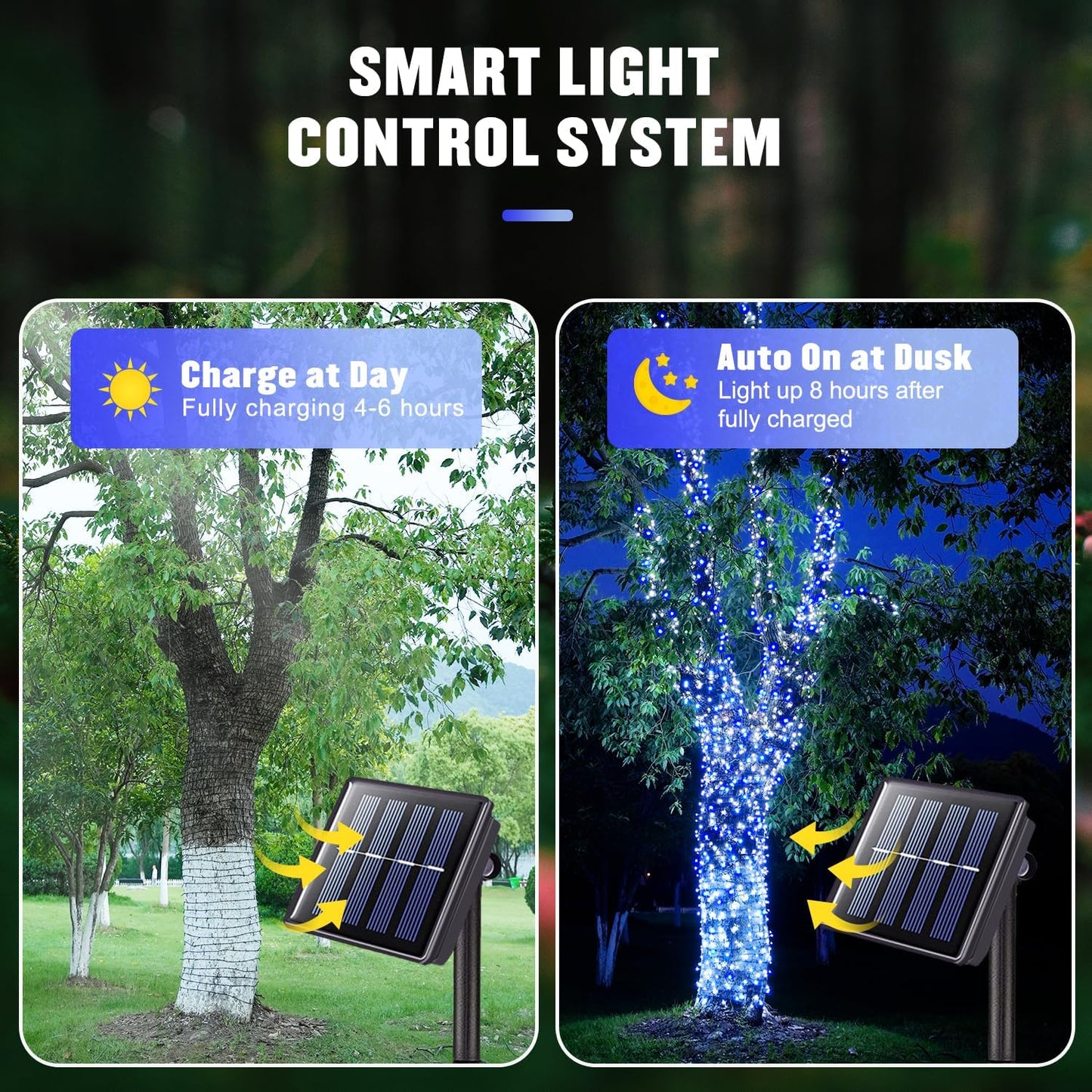 JMEXSUSS 2 Pack Blue and White Solar Christmas Lights, Total 400 LED 151FT Solar String Lights Outdoor Waterproof, 8 Modes Solar Light for Outside Tree Patio Christmas Decorations