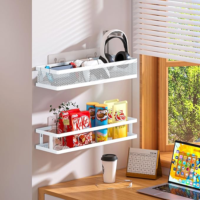 PUSDON Metal Wall Hanging Basket 2 Packs DIY Suitable for Multiple Scenes - Large White Netting