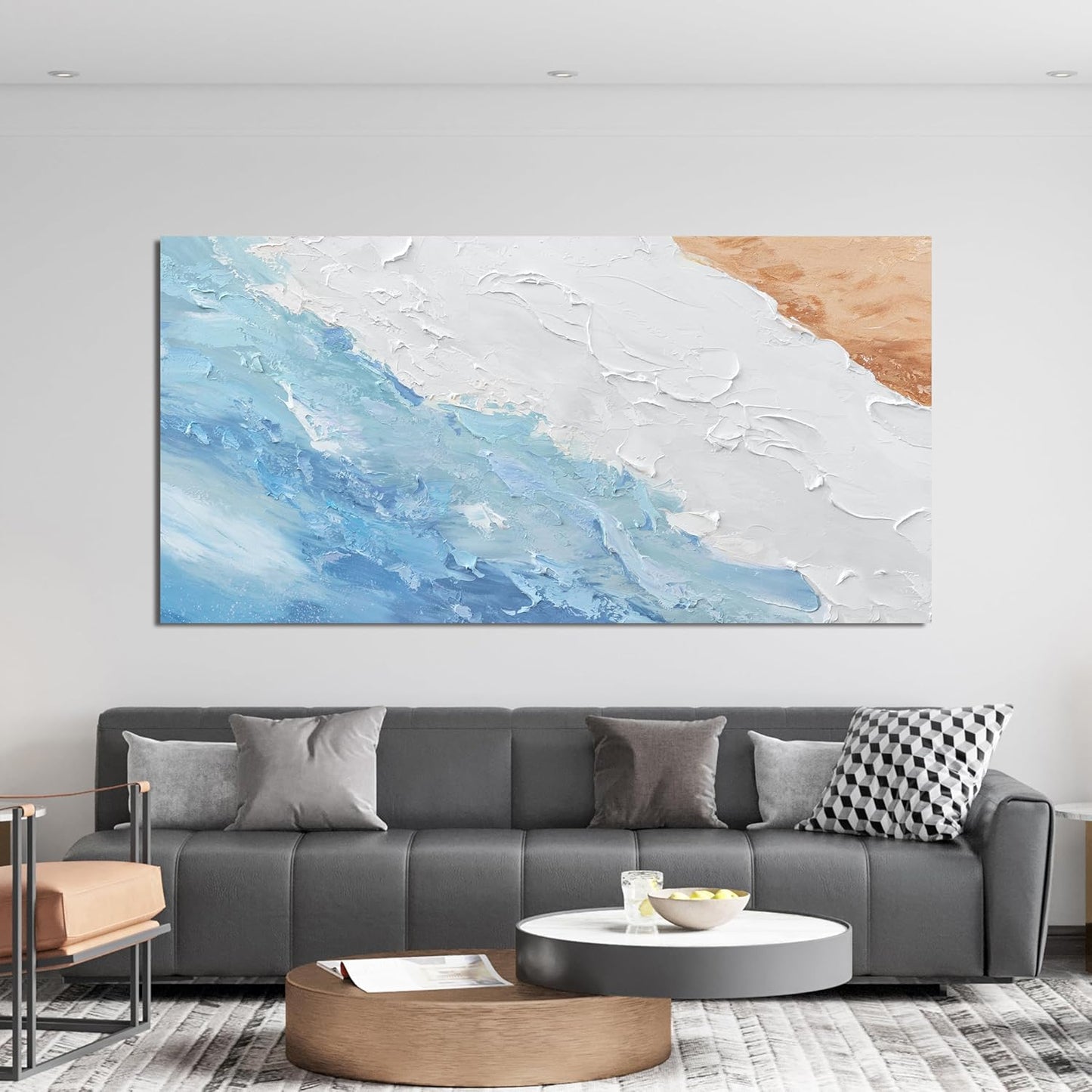 Abstract Canvas Wall Art Decor Wall Pictures for Living Room Art Work for Wall Decor Large Modern Abstract Wall Art Prints White Blue Wall Art Artwork for Walls Bedroom Office Wall Art Decor 24" X 48"