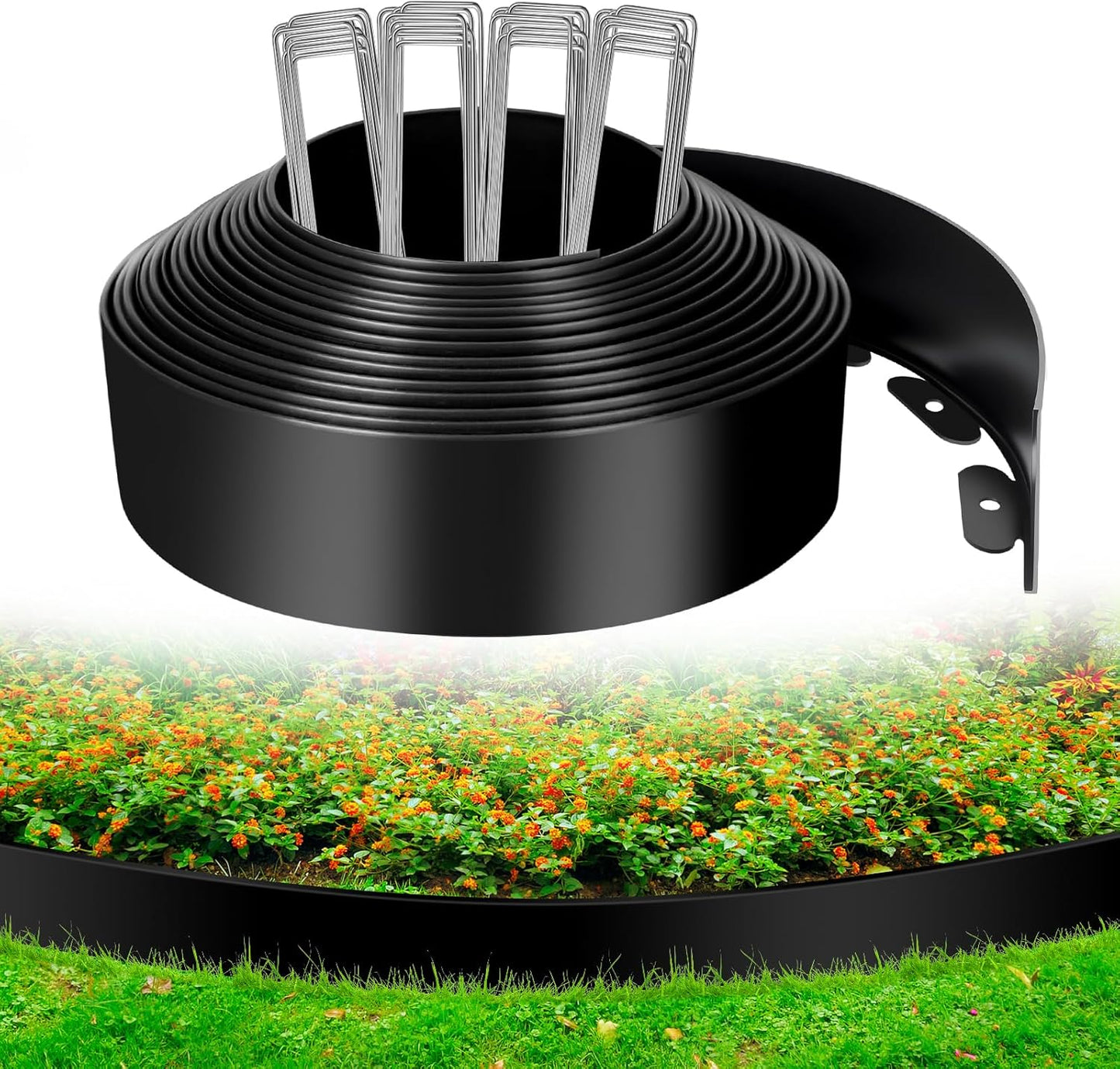 4 Inch x 33 FT (Multiple Sizes Available) Landscape Edging, Garden Edging Borders with 40pcs Upgrade Stakes, Flexible No Dig Plastic Garden Border for Lawn, Landscaping, Flower Beds, tree and Yard