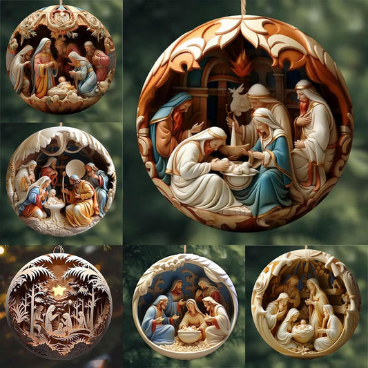 6 Pack Nativity Scene Ornaments - 3.15'' Diameter & Gifts Boxed Keepsake | Christmas Tree Nativity Scene Hanging Ornaments, The Birth of Jesus Decor, Religious Gifts for Christian & Family