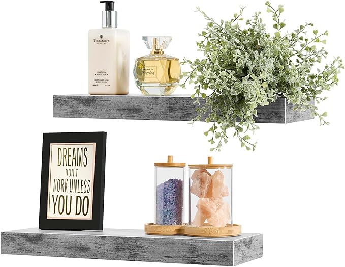 Sorbus Floating Shelves for Wall, Bathroom Shelves Wall Mounted for Kitchen, Bedroom, Bathroom Storage Over Toilet, Hanging Book Shelf for Wall Home Decor Living Room (Gray, 2 Pack)