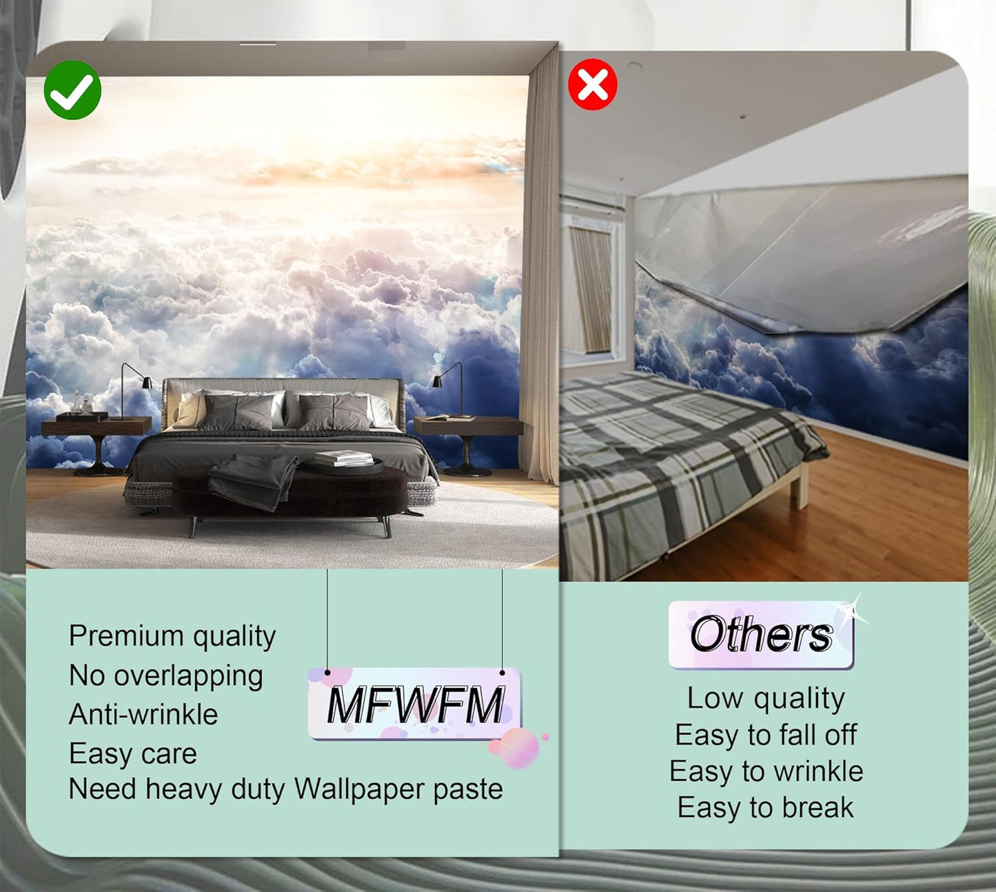 Daybreak Sunshine Cloud Wallpaper Large Wall Mural for Bedroom Livingroom (Not Peel n' Stick)