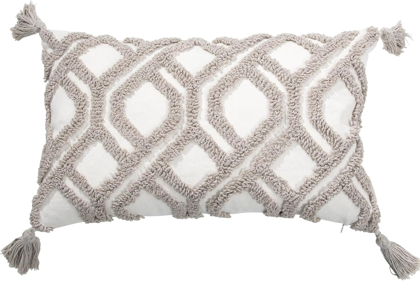 Boho Pillow Covers 12X20 Inch Boho Tufted Throw Pillow Covers Decorative Tassels Cushion Cover Farmhouse Pillow Case for Couch Sofa Bed Living Room Bedroom, Taupe