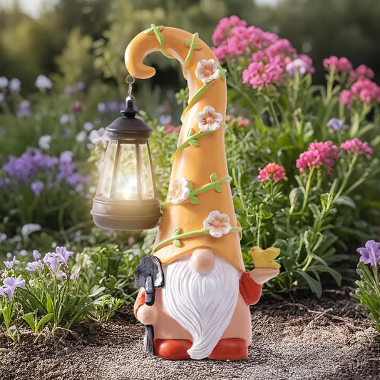 RM ROOMERS Solar Gnome Statue Light Garden Lantern Solar Gnome Outdoor Figurine Light for Yard Decorations Solar Light Resin Gnomes for Patio Decor Garden Housewarming Birthday Gifts for Women