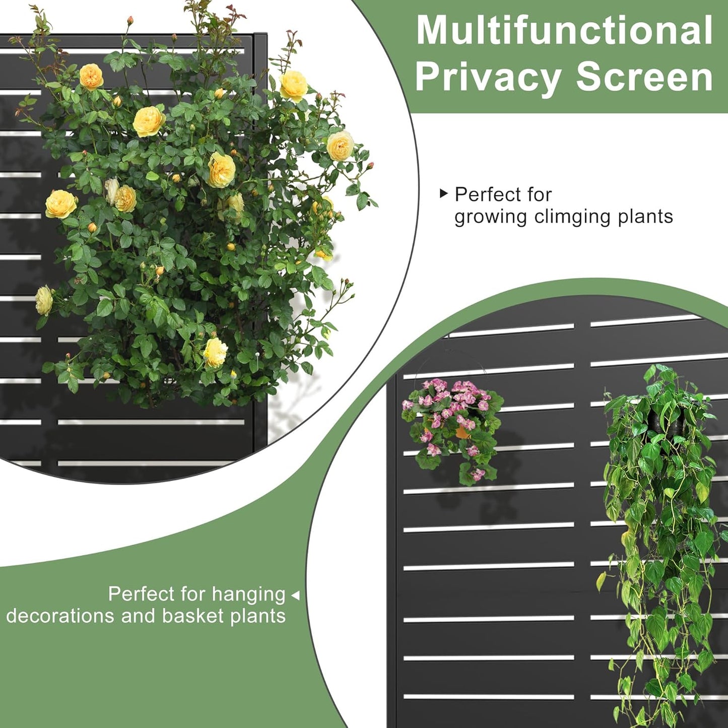 Casaphoria Metal Raised Garden Bed, 47"x24"x12" Planter Box for Climbing Plants, Vegetables & Vines, Features Drainage Holes and Privacy Screen (Black-Louvered)