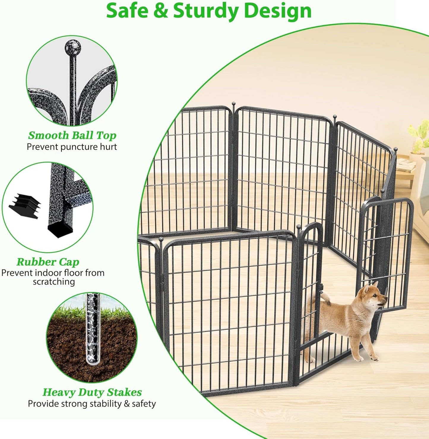 Decorative Black Metal Fencing Garden Fence with Gate, 46ft(L) 32in(H) 20 Fence Panels No Dig Fence Rustproof Animal Barrier Fence Temporary Dog Panels Fencing Outdoor