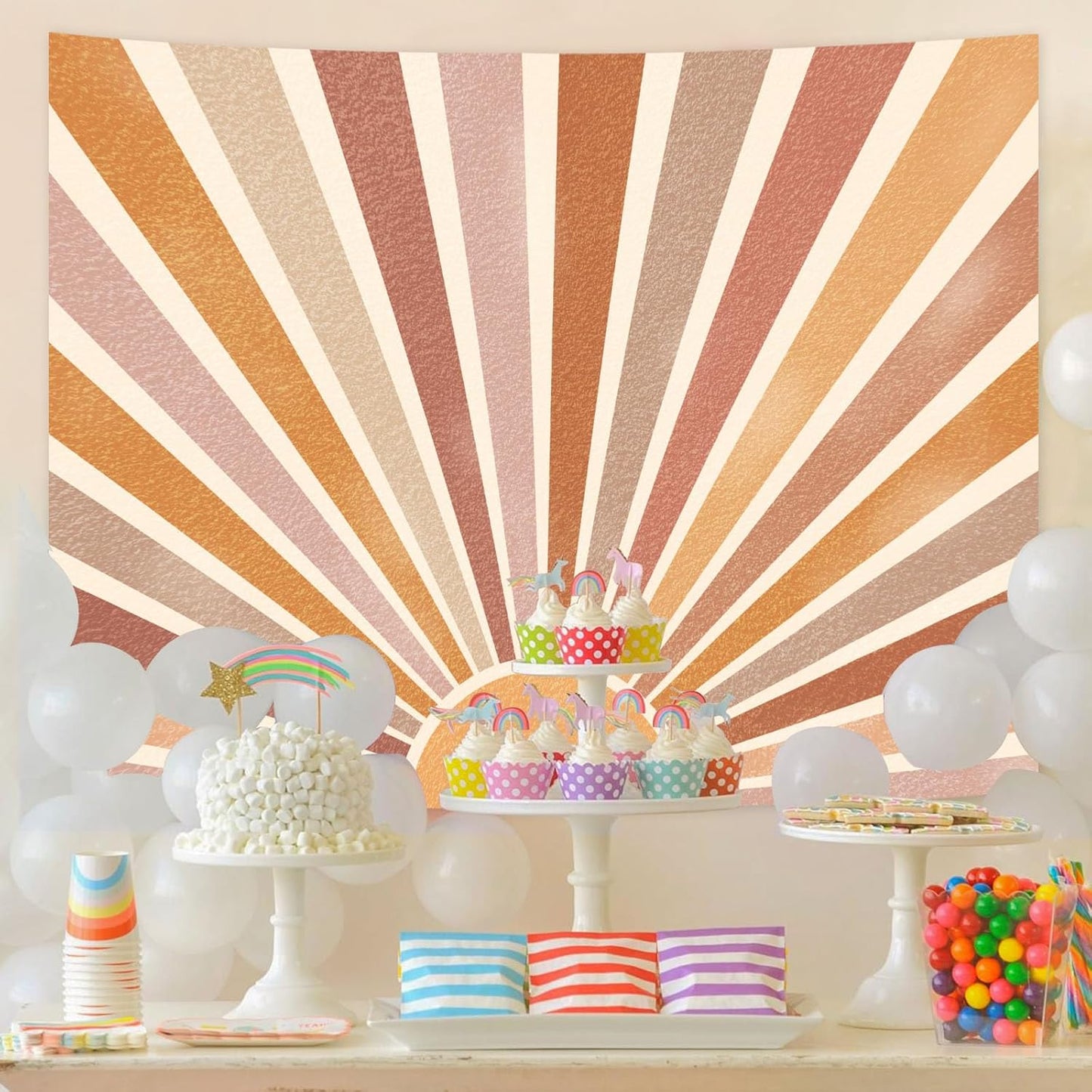 Kanuyee Retro Burning Sun Tapestry Wall Hanging, Vintage 70s Abstract Geometric Sunrise Tapestries for Bedroom Living Room Backdrop 60×80 inch