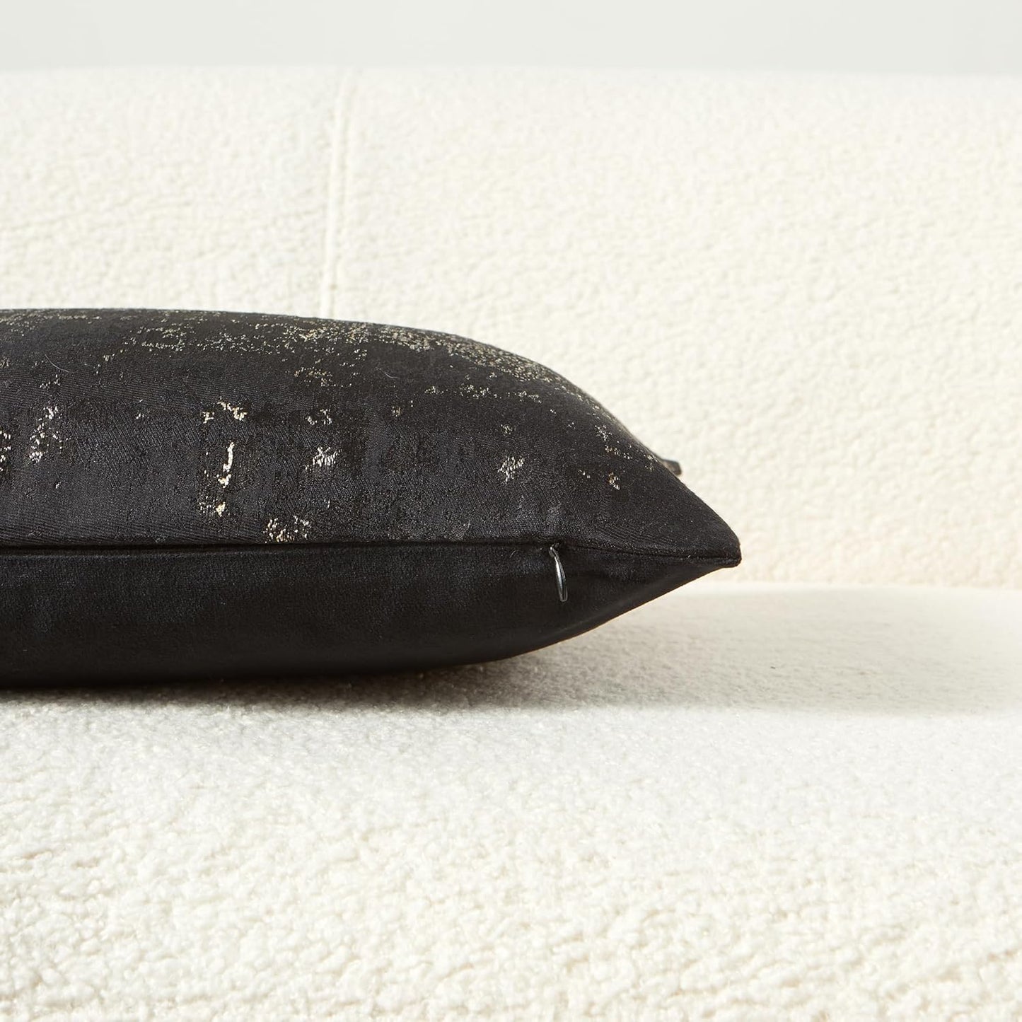 THE-TINOART Black & Gold Modern Luxury Pillow Cover 12x20 - Jacquard Embroidery with Metallic Thread, Reversible Decorative Throw Pillow Cover for Sofa/Bed, Velvet Backing