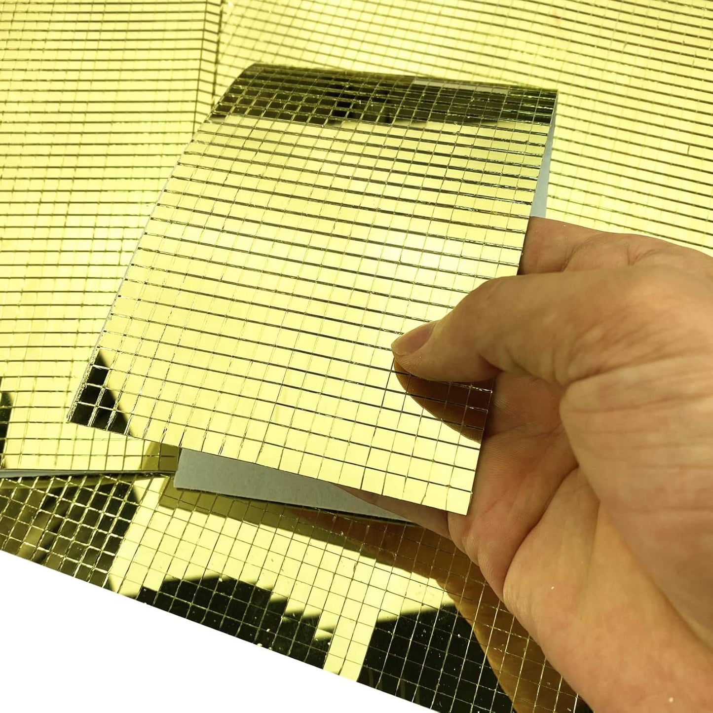 REDODEDO 2400pcs Real Glass Rose Gold Mirrors Mosaic Tiles Sticker for Craft Square Glass Tiles Self Adhesive,5mm by 5mm (Gold)