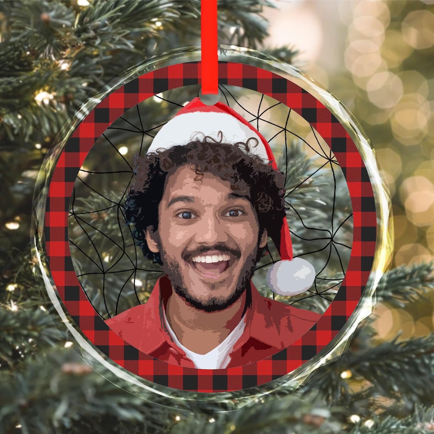 Personalized Christmas Ornaments, Custom Plaid Glass Ornament with Photo,Customized Christmas Tree Decor Gifts for Family, Dad, Mom, Him, Her, Girlfrend