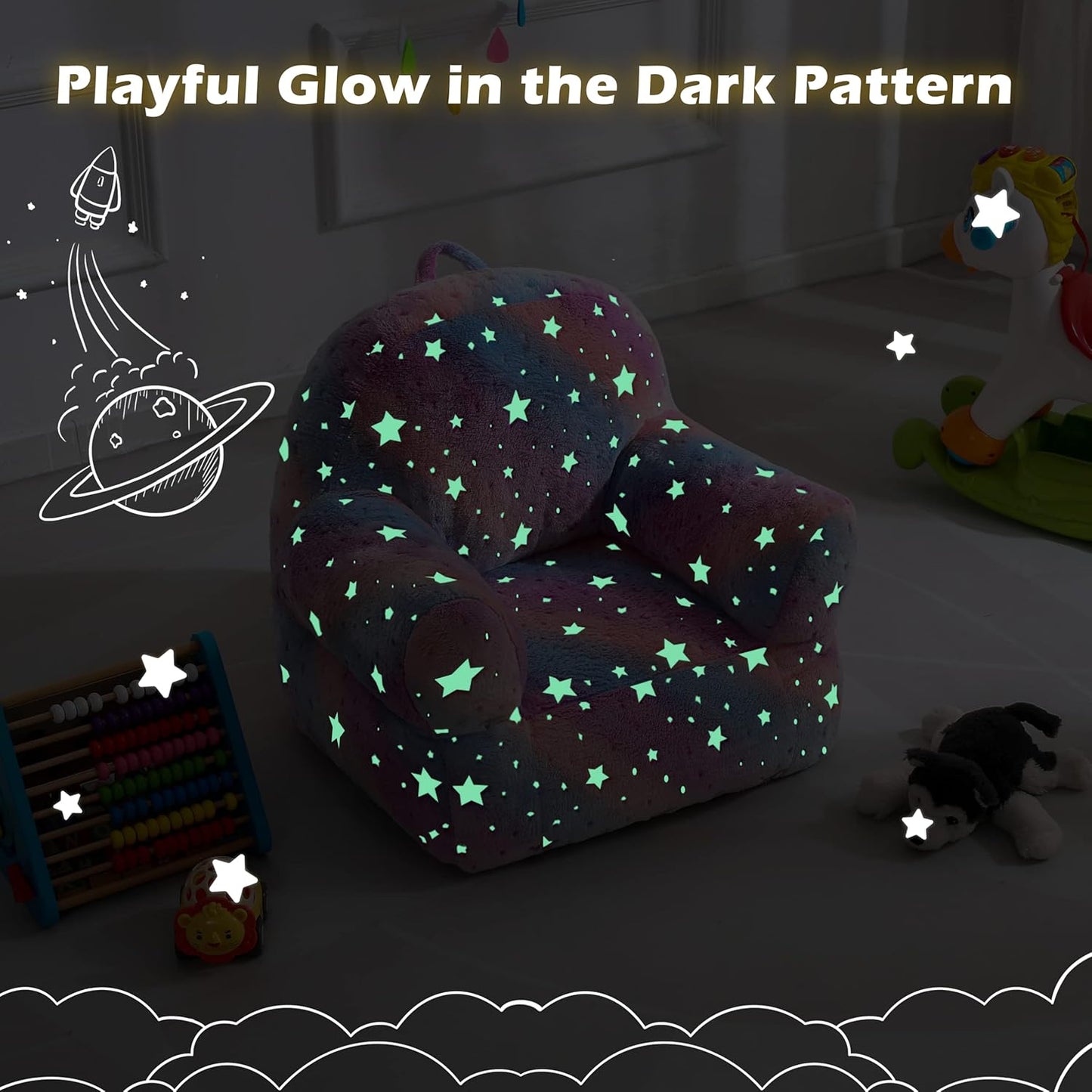 Toddler Chair, Glow in The Dark Kids Sofa Bean Bag Chair for Kids Children Couch Toddler Mini Sofa Armchair for Children, Lightweight Children Sofa Chairs (Rainbow Pink)