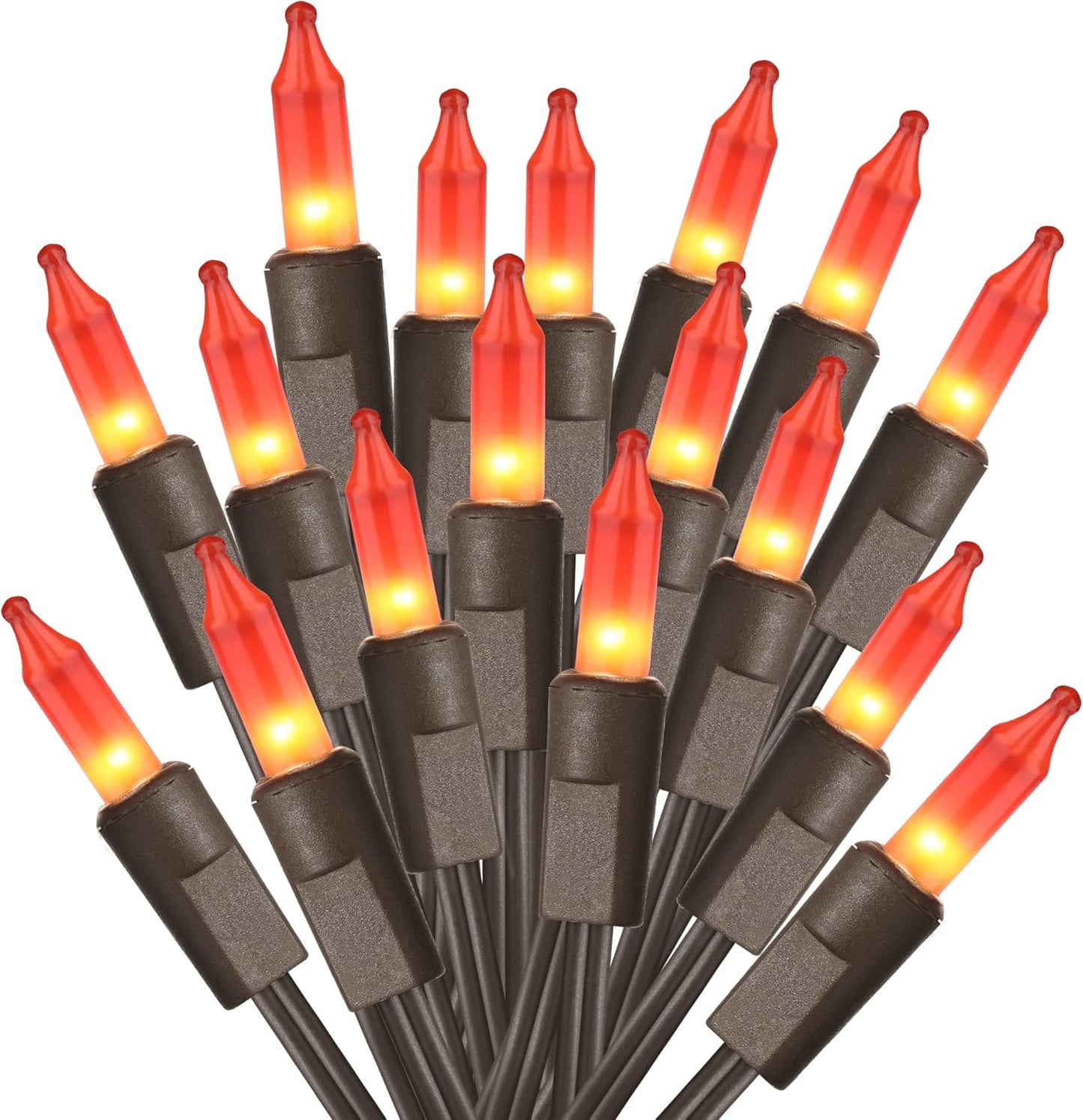 ODEETRONIC Orange Halloween Lights, 21.63ft 100 Count Orange Incandescent Lights Connectable, Plugin Outdoor Tree Light, Mini Indoor String Light for Room Party Haunted House Decor, Brown Wire