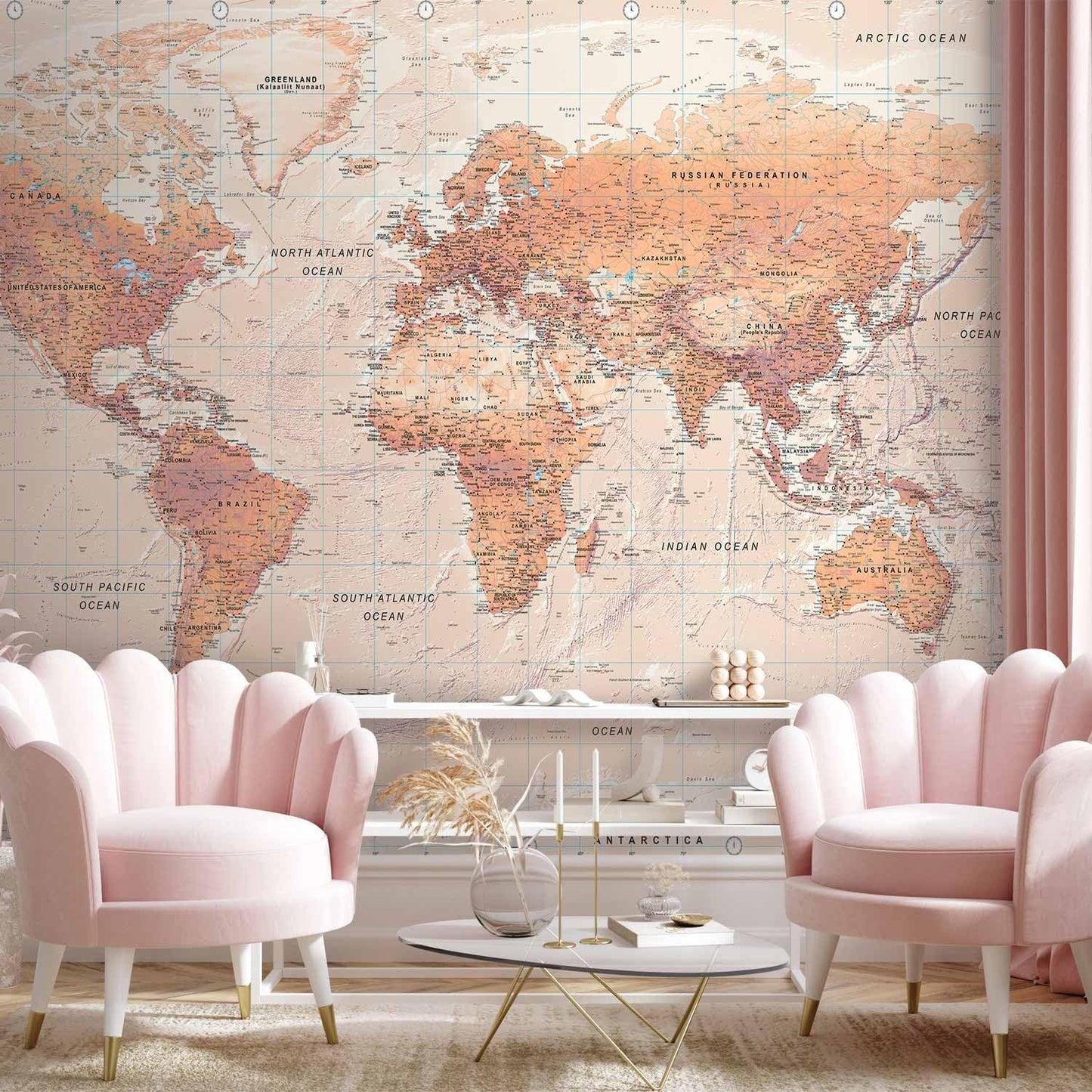 artgeist Premium Wall Mural World Map 118x83 in - XXL Non-Woven Wallpaper Fleece Wall Decor Photo Print Picture Image Design Home Map of The World k-A-0091-a-c