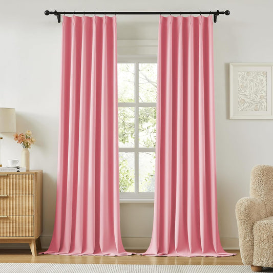 KangBang Pink Long Curtains 120 Inches Long, Pinch Pleat Blackout Curtains for Living Room Soundproof Sliding Door Aesthetic Window Panels for Traverse Rod with Hooks,2 PCs,40Wx120L