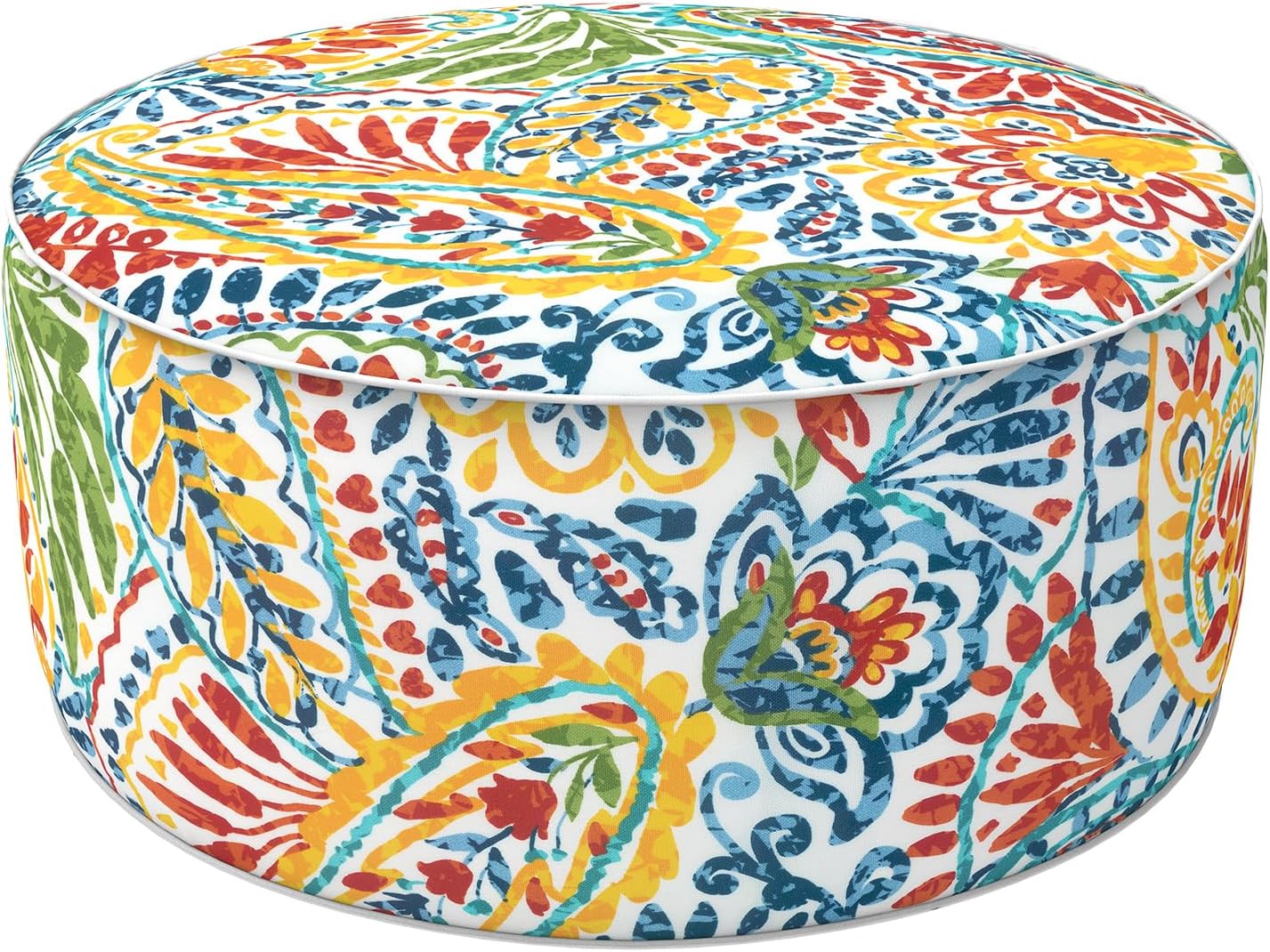 LVTXIII Indoor/Outdoor Inflatable Ottoman, All Weather Round Footrest Stool D21”x H9”, Portable for Patio Garden Camping or Home-Paisley Ummi Multi