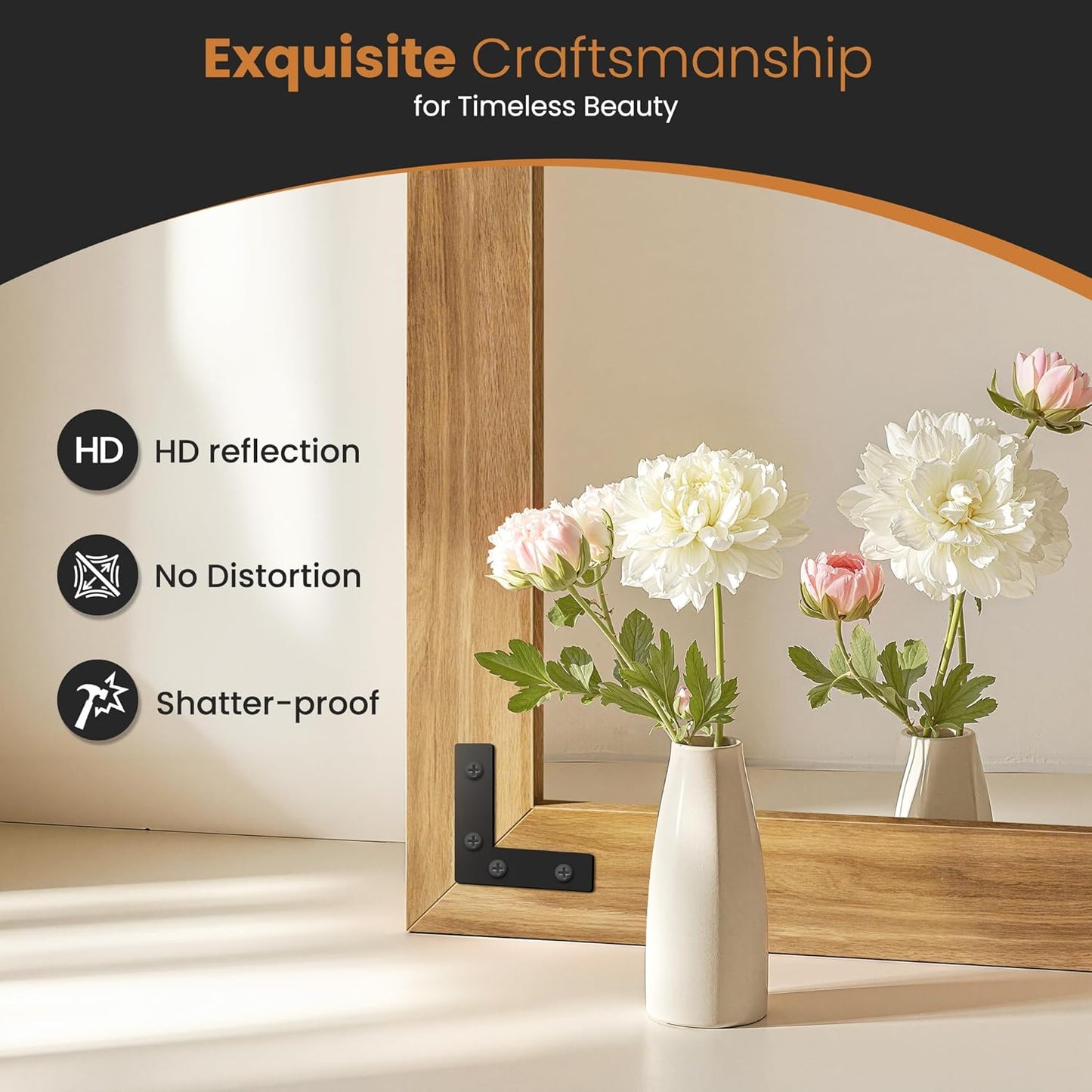 Full Length Mirror with Wooden Frame, 40"X28" Solid Wood Standing Floor Mirror for Farmhouse, Bathroom, Bedroom Decor, Hanging or Leaning Wall-Mounted