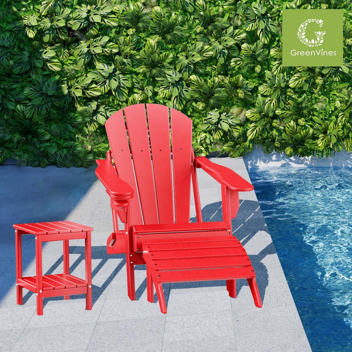 GREENVINES Adirondack-Ottoman | Set of 2 | HDPE Plastic | Outdoor Footrest | All Weather | Foot Rest | Foot Stool | Red | for Adirondack Chair | for Patio Backyard Pool