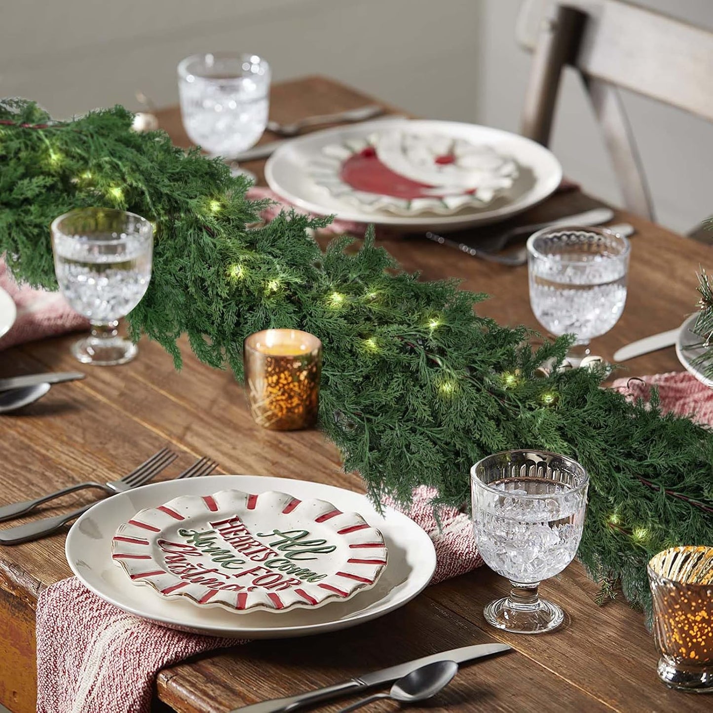 Hananona 9 FT Artificial Cedar Garlands, Real Touch Winter Cedar Pine Garland, Green Artificial Greenery Garland for Table, Mantle, Wall, Indoor, Outdoor Christmas Decorations (1, 9 FT)