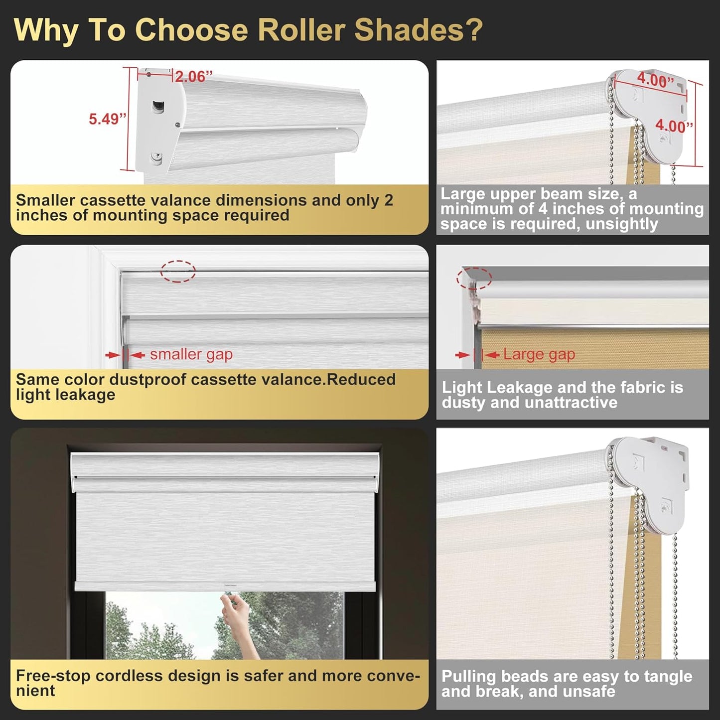 BERISSA Cordless Dual Roller Shades with Cassette Valance, Double Window Shades - Blackout and Light Filtering - Day and Night - Striped Jacquard White - 33 W x 44" H