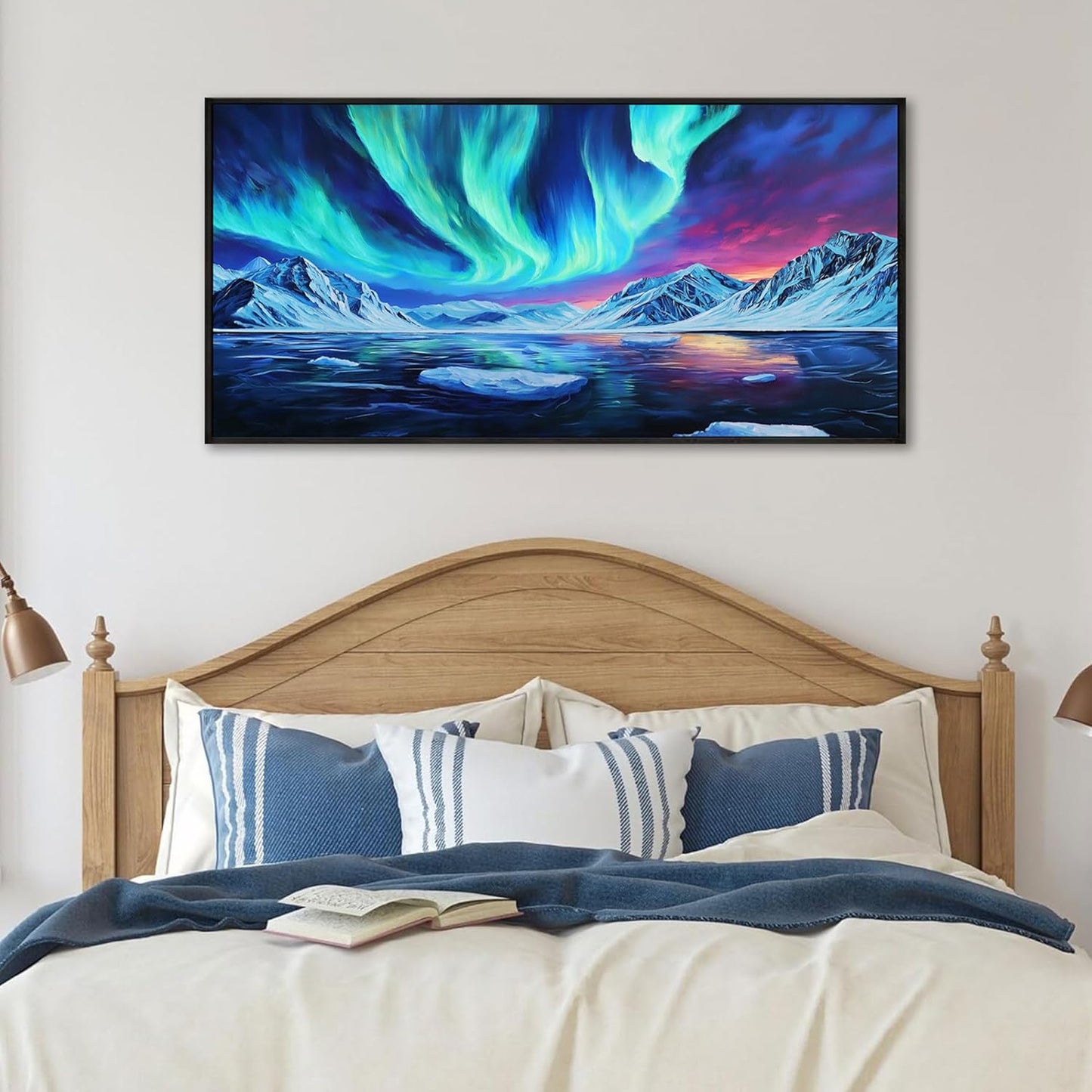 yiijeah Canvas Wall Art - Living Room Wall Decor Blue Aurora Scenery Paintings Framed Wall Pictures Artowrk for Walls Bedroom Nature Waterfall Landscape for Office Home Decor