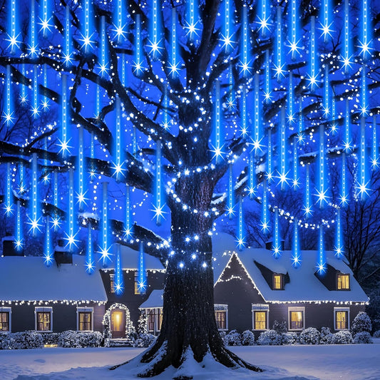 Christmas Lights Outdoor UL Certified 24 Tubes 576 LEDs (Equivalent to 3 Sets of 8 Tubes) Meteor Shower Lights Falling Rain Drop Icicle Light for Christmas Decorations Halloween Party, Blue