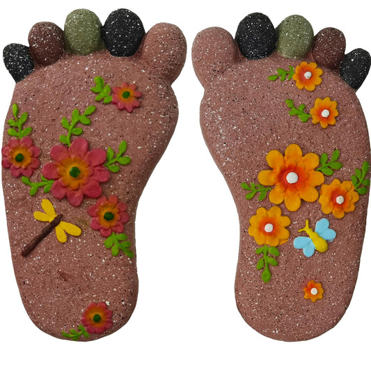 Stepping Stones - Light Brown Resin Footprint Shaped Set of 2 for Patio, Deck, Garden or Sidewalk