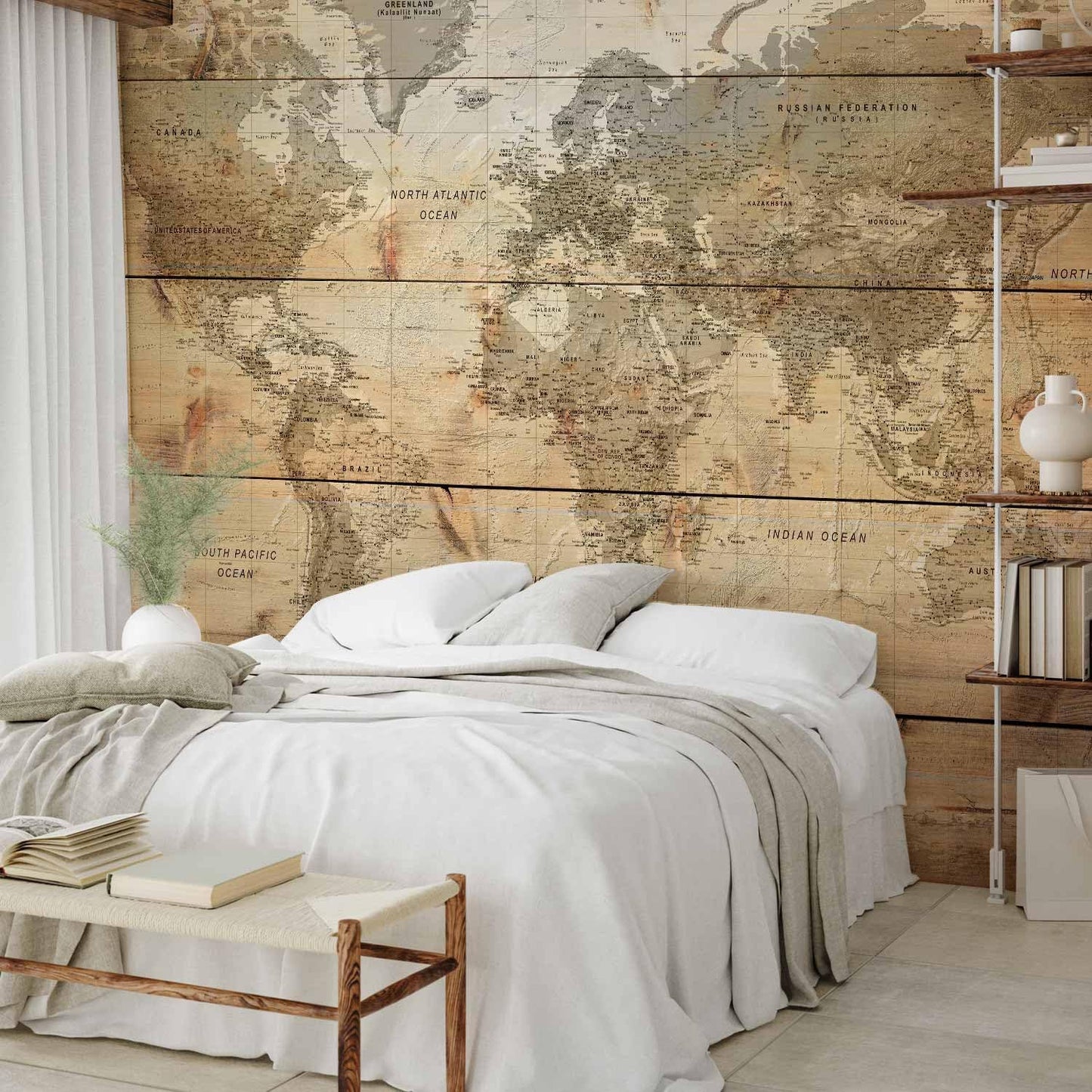 artgeist Wall Mural World Map 98x69 in - XXL Non-Woven Wallpaper Fleece Wall Decor Photo Print Picture Image Design Home Map of The World k-A-0218-a-a
