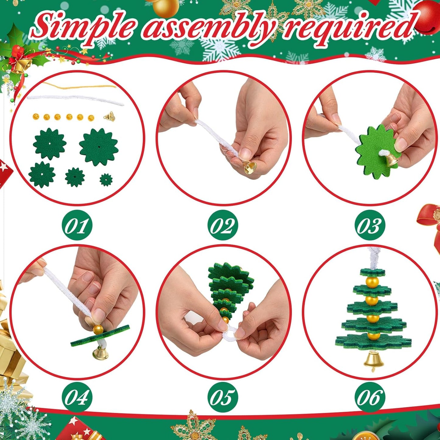 Hollowfly 24 Sets Felt Christmas Tree Ornament Craft Kit Small Layered Christmas Tree Felt Crafts for Xmas Decoration Stocking Stuffer Holiday Fun School DIY Activities