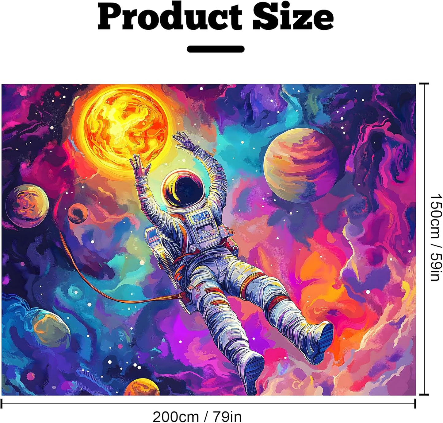 BVBOX Astronaut Space Blacklight Tapestry 79"x59", UV Reactive Floating Astronaut Universe Galaxy Planet Glow in Dark Tapestries, Black Light Neon Upright Poster Wall Hanging Backdrop Decor for Bedroom Living Room