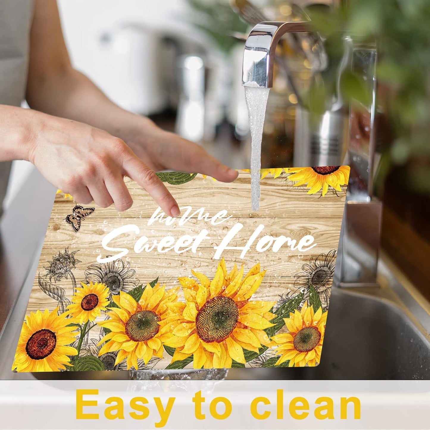 Sunflower Placemats Set of 6 Sunshine Plastic Table Mats Vintage Sunflower Theme Place Mats Summer Holiday Washable Table Placemats for Indoor Outdoor Party Kitchen Dining