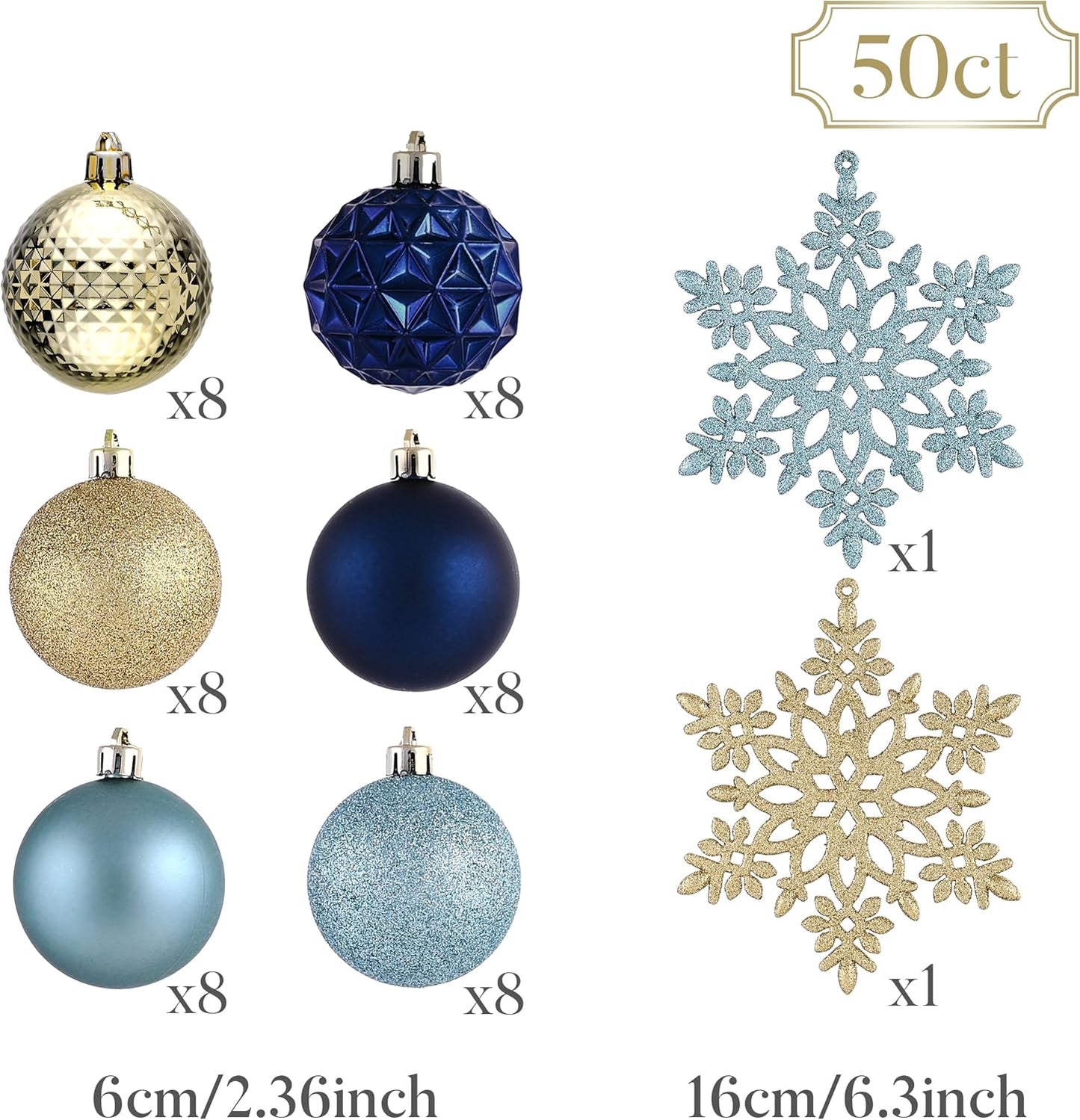 Valery Madelyn Christmas Tree Decorations Ornament Set for Fall Halloween, 50ct 2.36 Inches Blue and Gold Shatterproof Christmas Ball Ornaments Hanging Xmas Holiday Party Decor