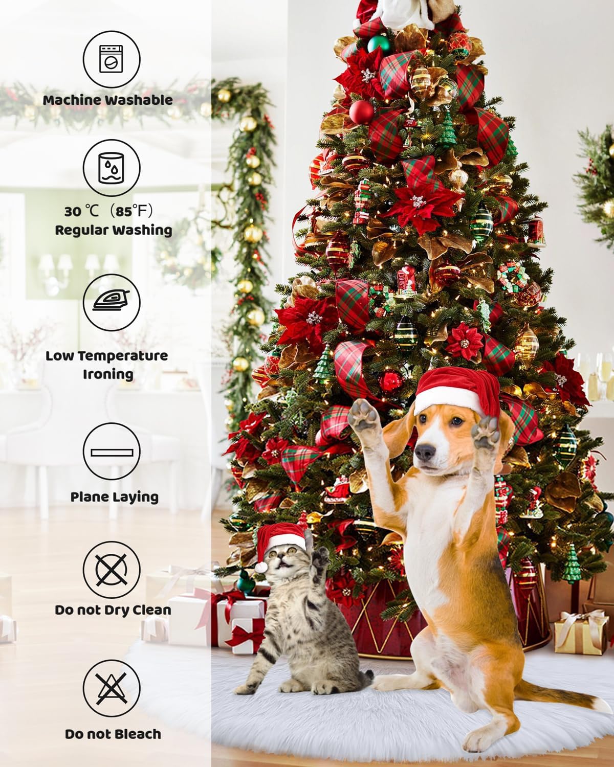 COOLWUFAN 60 Inches Christmas Tree Skirt for Xmas Tree Holiday Party Decorations White Plush (White)