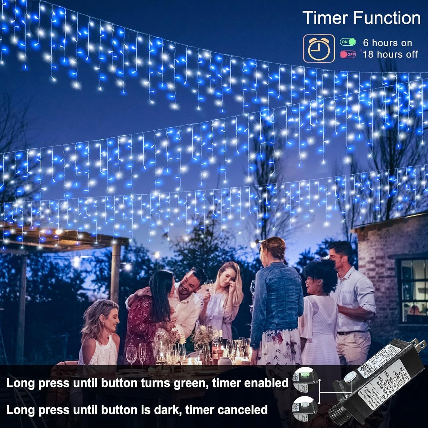 33ft Blue and White Christmas Lights, 400 LED Icicle Lights for Outside, Clear Wire Connectable Twinkle Lights with 8 Modes Timer Waterproof for House Window Party Tree Holiday Patio Yard Home Decor