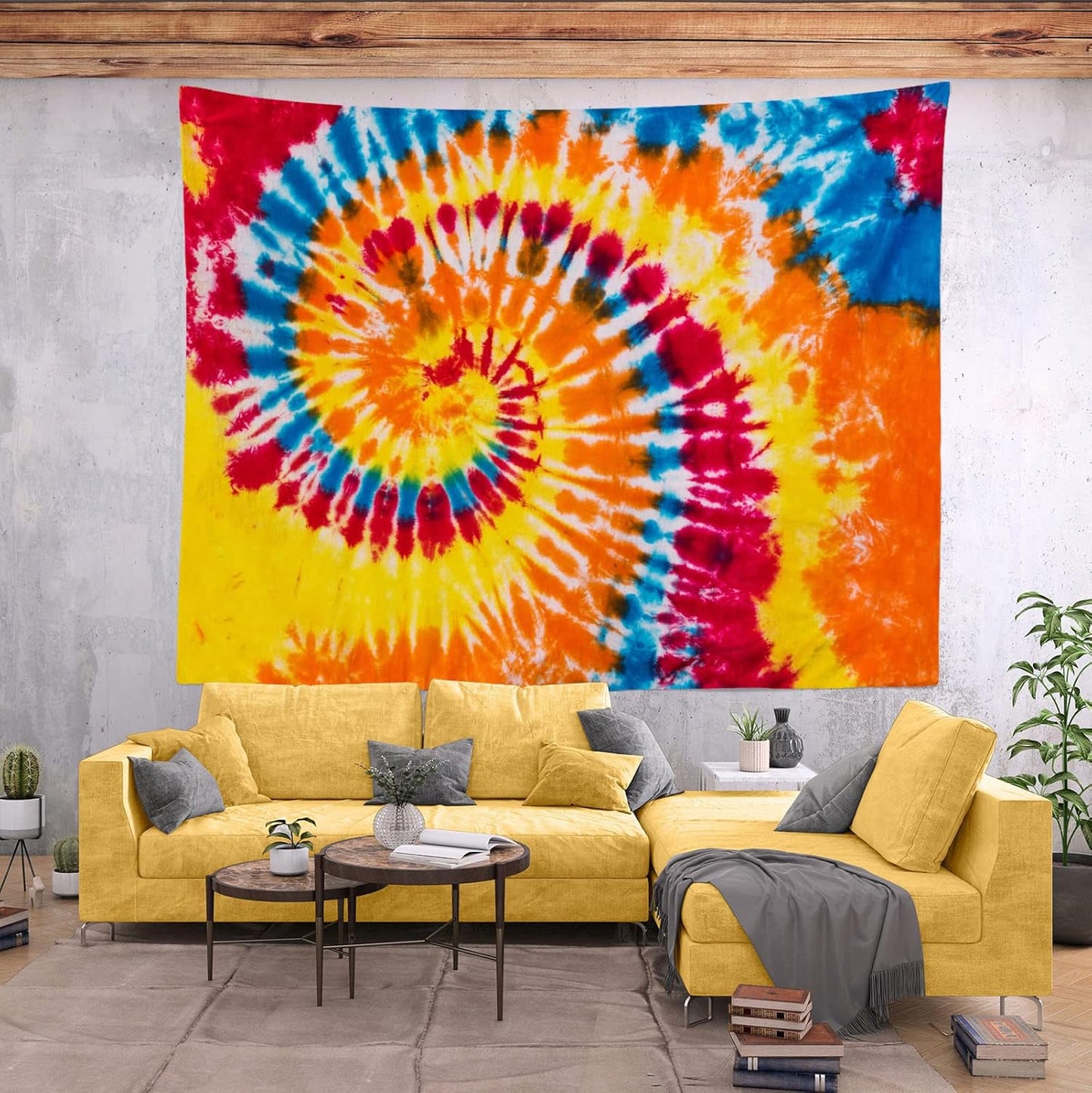 BELECO Tie Dye Tapestry Wall Hanging 60x50 Inch Colorful Spiral Tie Dye Party Decorations Watercolor Rainbow Tapestry 60s 70s Hippie Supplies Tie Dye Tapestries for Bedroom Living Room Dorm Decor