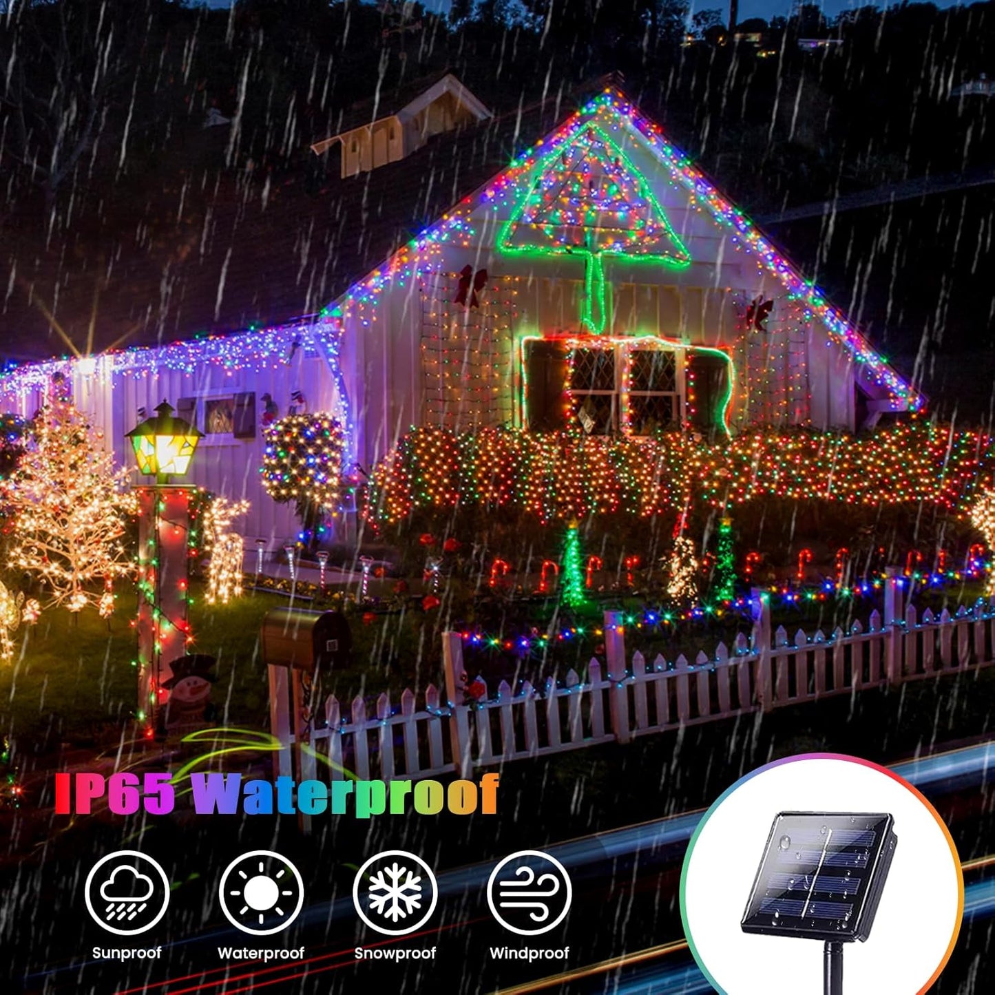 Multicolored Solar String Lights Outdoor Waterproof, 2-Pack Each 72FT 200LED Solar LED Fairy Lights Copper Wire 8 Modes Solar Twinkle Light for Garden Xmas Tree Party Wedding Decorations