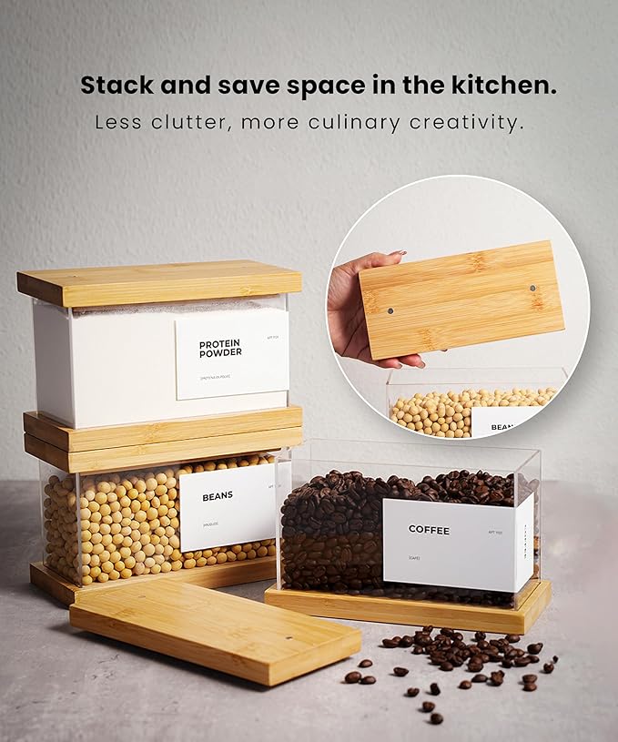 Bamboo Food Dispenser | Kitchen Organizers and Storage | Airtight Pantry Organizers and Storage Container | Cereal, Rice, Flour, Snack Storage (2, Large)