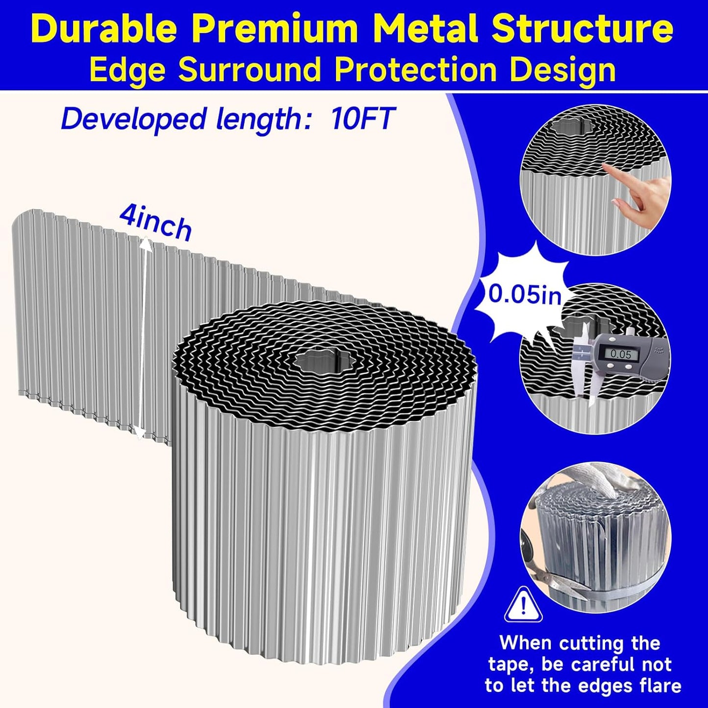 Corrugated Garden Edging,4"×10Ft Galvanized Steel Landscape Edging & Lawn Edging Border,Metal Garden Border for Flower Beds,Garden,Lawn,Raised Beds & Tree Surrounds(Silver)