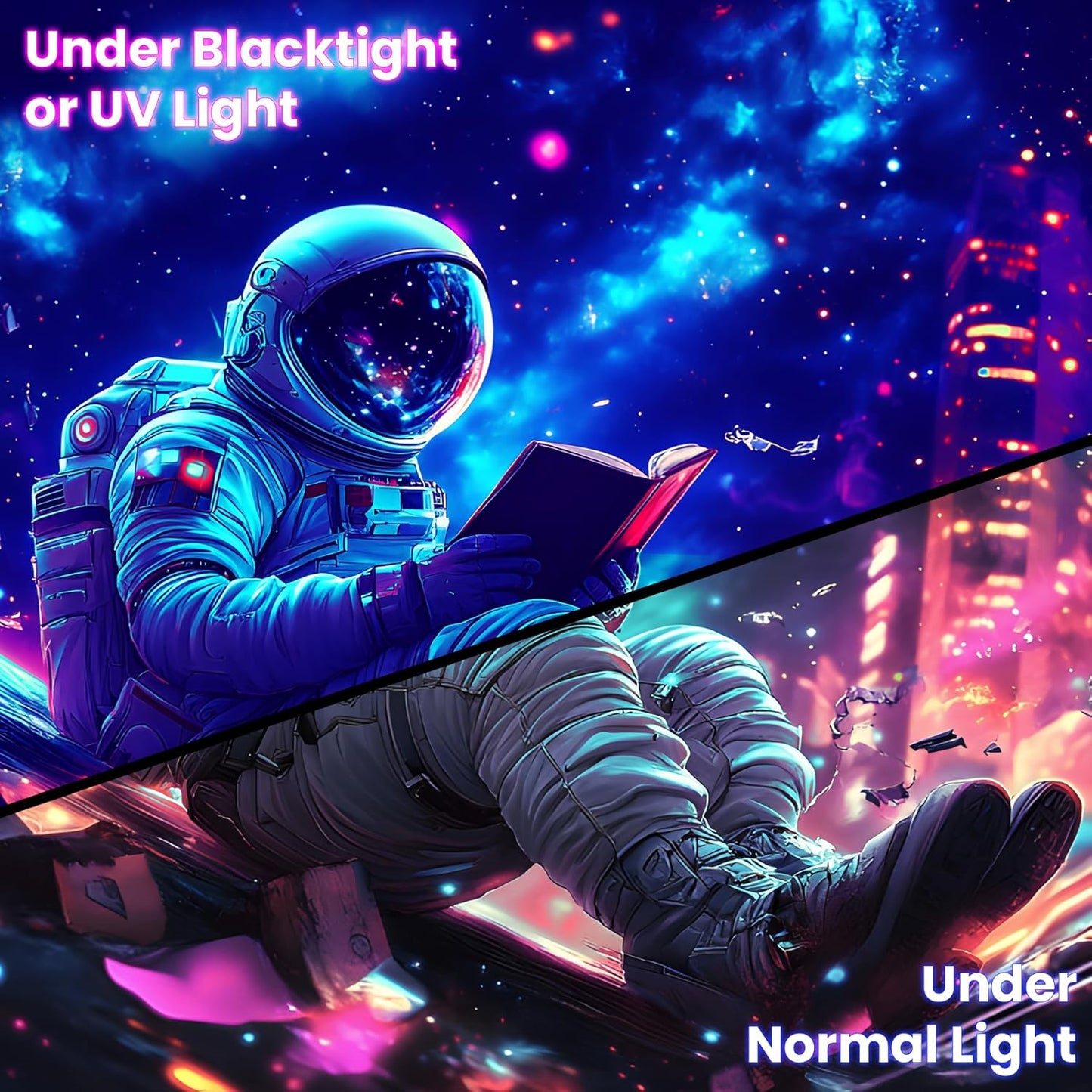 BVBOX Astronaut Space Blacklight Tapestry 79"x59", UV Reactive Astronaut Reading Universe Galaxy Planet Glow in Dark Tapestries, Black Light Neon Upright Poster Wall Hanging Backdrop Decor for Bedroom Living Room